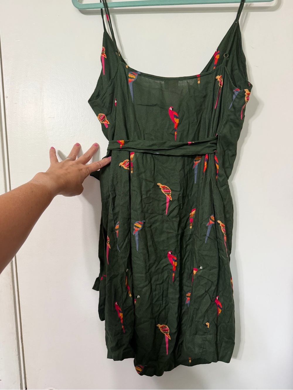 FARM Rio Green Wrap Dress with Multicolored Parrot Print - Picture 3 of 5